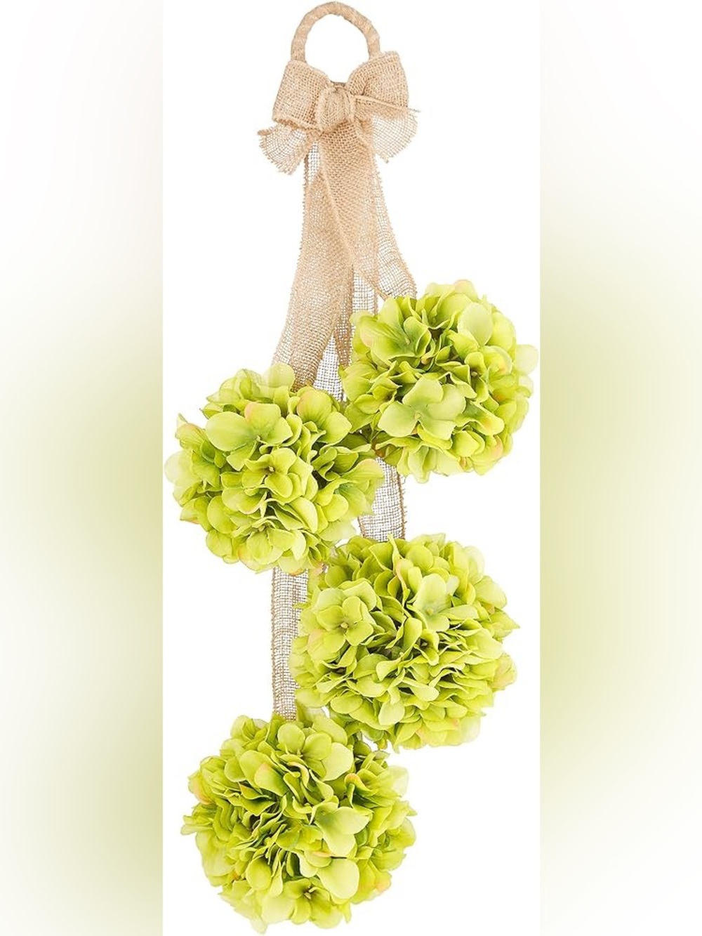 Hydrangea Burlap ribbon Hanging Artificial swag Pomander Garland Lime Green